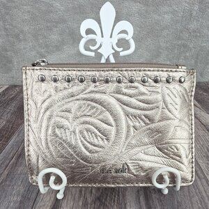 The Sak Silverlake ID Card Wallet Metallic Leather Silver Pewter Embossed Studs